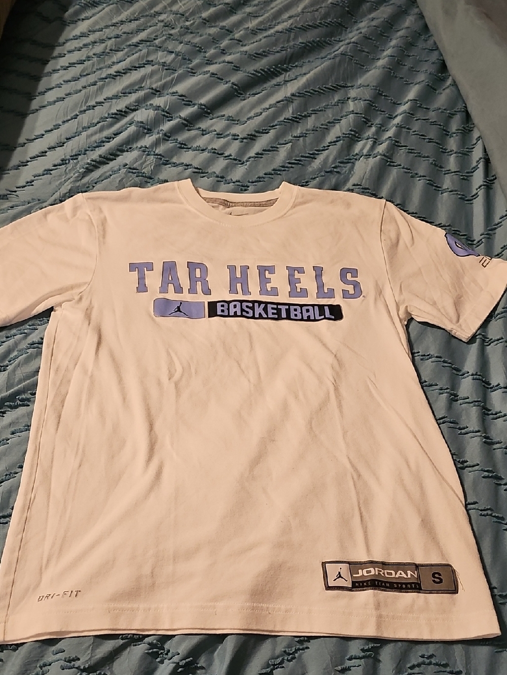 Jordan White Tee with Light Blue Tar Heels Graphics